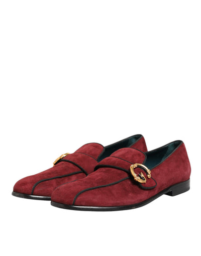 Dolce & Gabbana Bordeaux Suede Logo Loafers Formal Dress Shoes