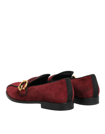 Dolce & Gabbana Bordeaux Suede Logo Loafers Formal Dress Shoes