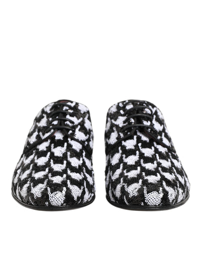 Dolce & Gabbana Dress Black White Sequined Lace Up Derby Shoes