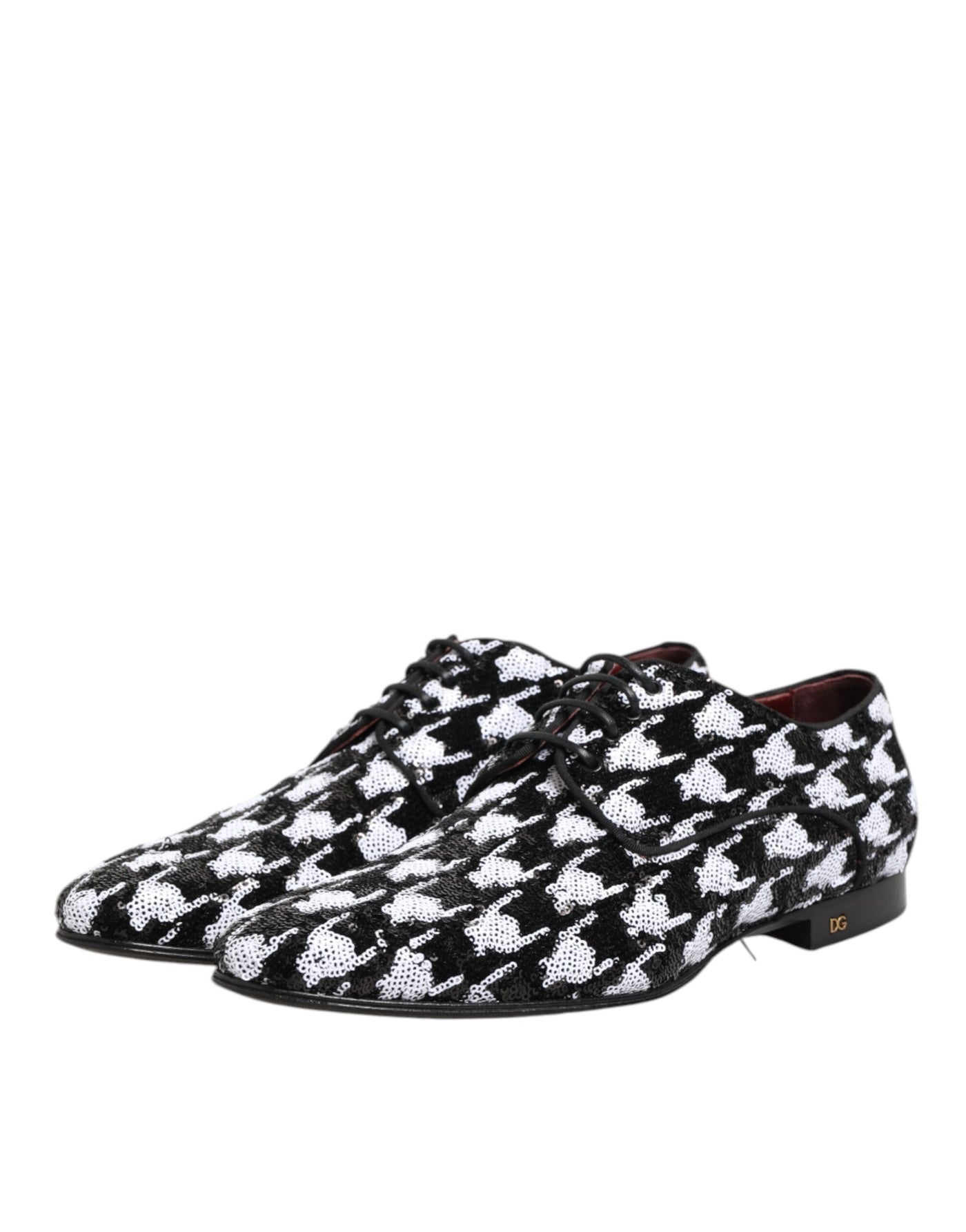 Dolce & Gabbana Dress Black White Sequined Lace Up Derby Shoes
