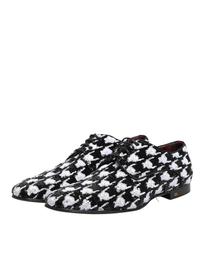 Dolce & Gabbana Dress Black White Sequined Lace Up Derby Shoes