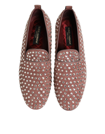 Dolce & Gabbana Pink Suede Crystals Loafers Men Dress Shoes