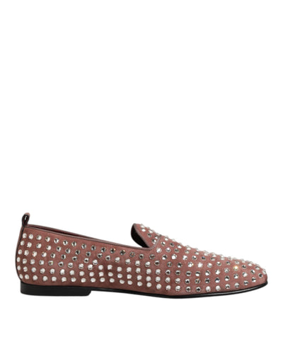 Dolce & Gabbana Pink Suede Crystals Loafers Men Dress Shoes