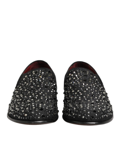 Dolce & Gabbana Black Suede Crystal Embellished Loafer Shoes