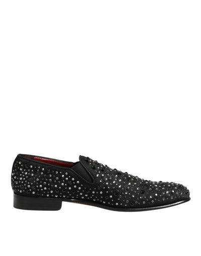 Dolce & Gabbana Black Suede Crystal Embellished Loafer Shoes