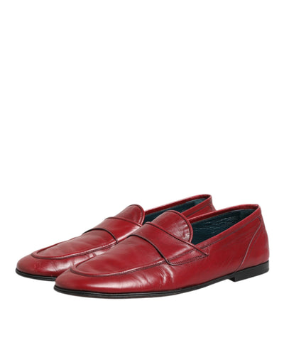 Dolce & Gabbana Red Leather Slip On Dress Men Loafers Shoes