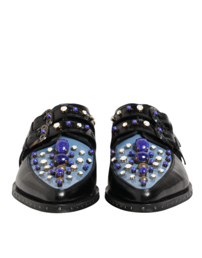 Dolce & Gabbana Black Blue Embellished MONKSTRAP Dress Shoes
