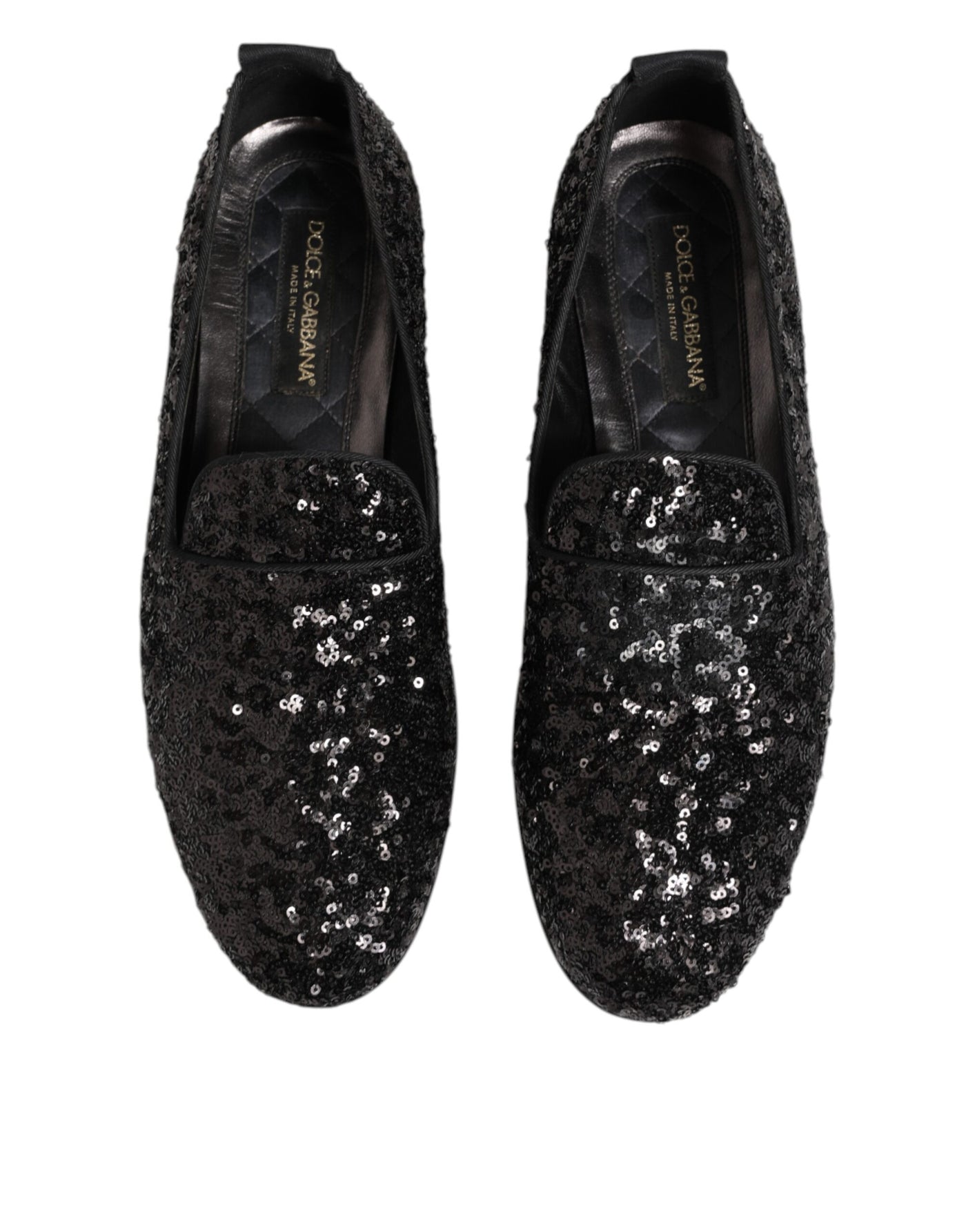 Dolce & Gabbana Black Sequined Slip On Loafers Dress Shoes