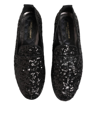 Dolce & Gabbana Black Sequined Slip On Loafers Dress Shoes