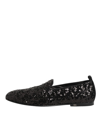 Dolce & Gabbana Black Sequined Slip On Loafers Dress Shoes
