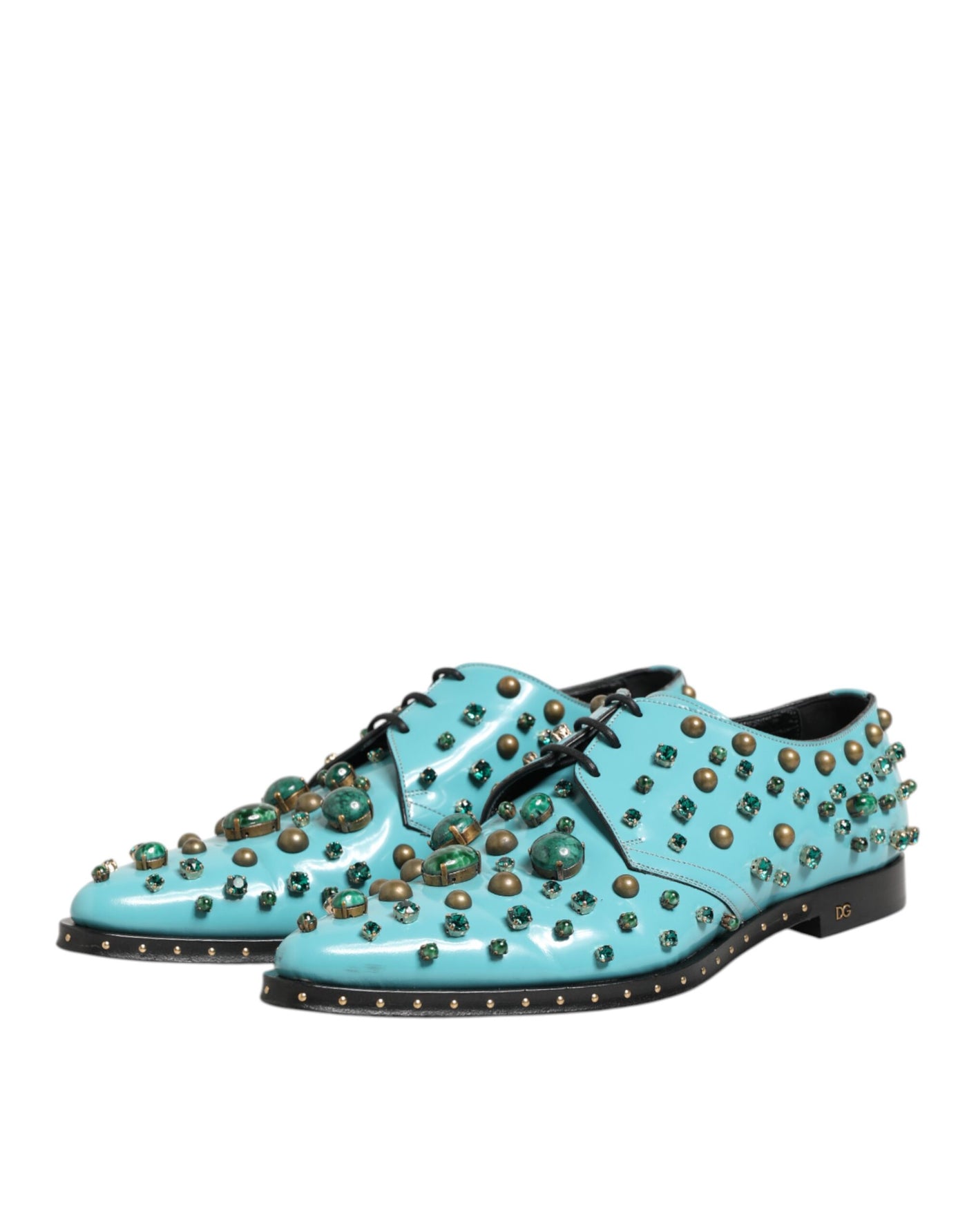 Dolce & Gabbana Turquoise Crystal Embellished Men Derby Shoes