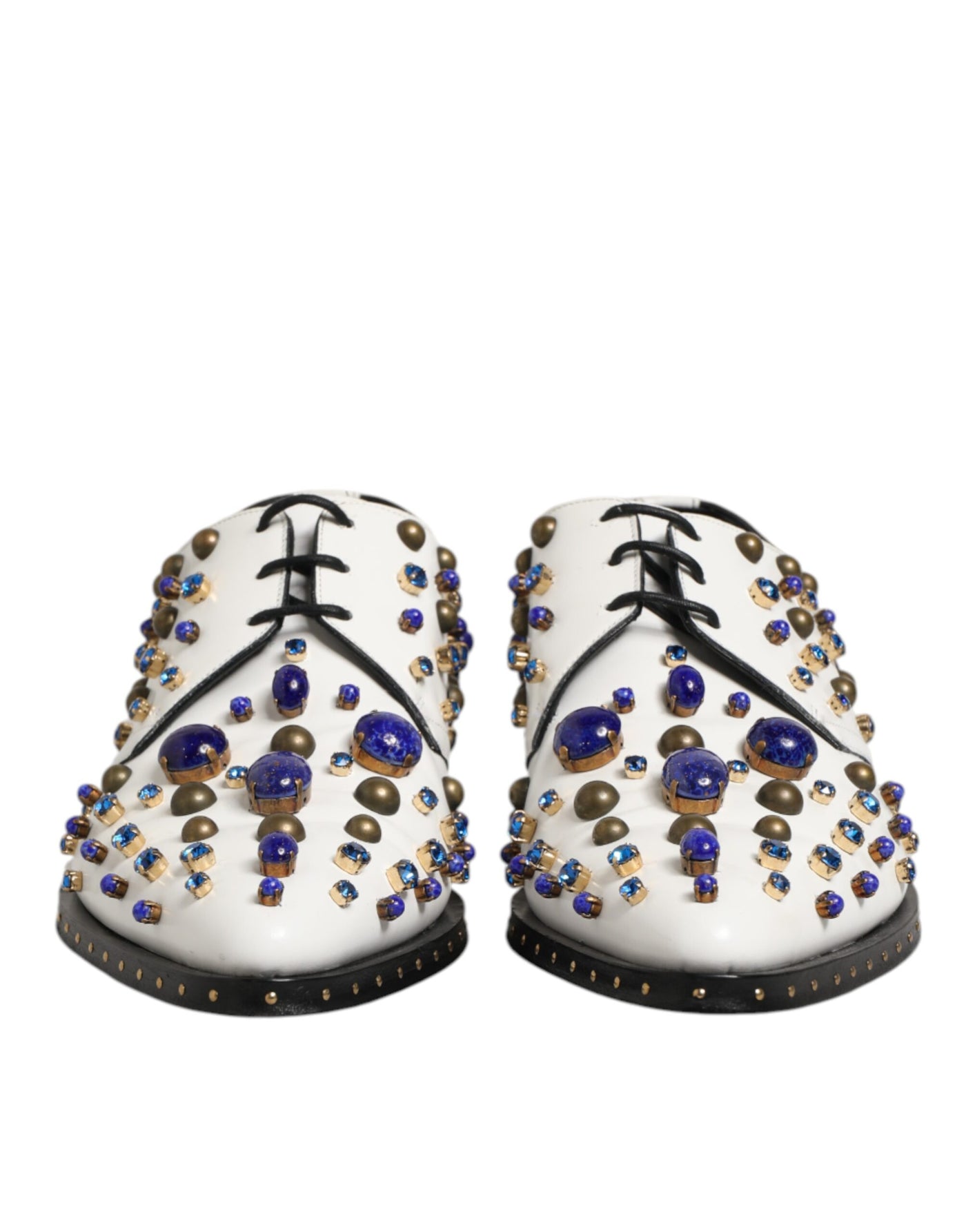Dolce & Gabbana White Leather Crystals Embellished Dress  Shoes