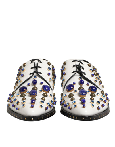 Dolce & Gabbana White Leather Crystals Embellished Dress  Shoes