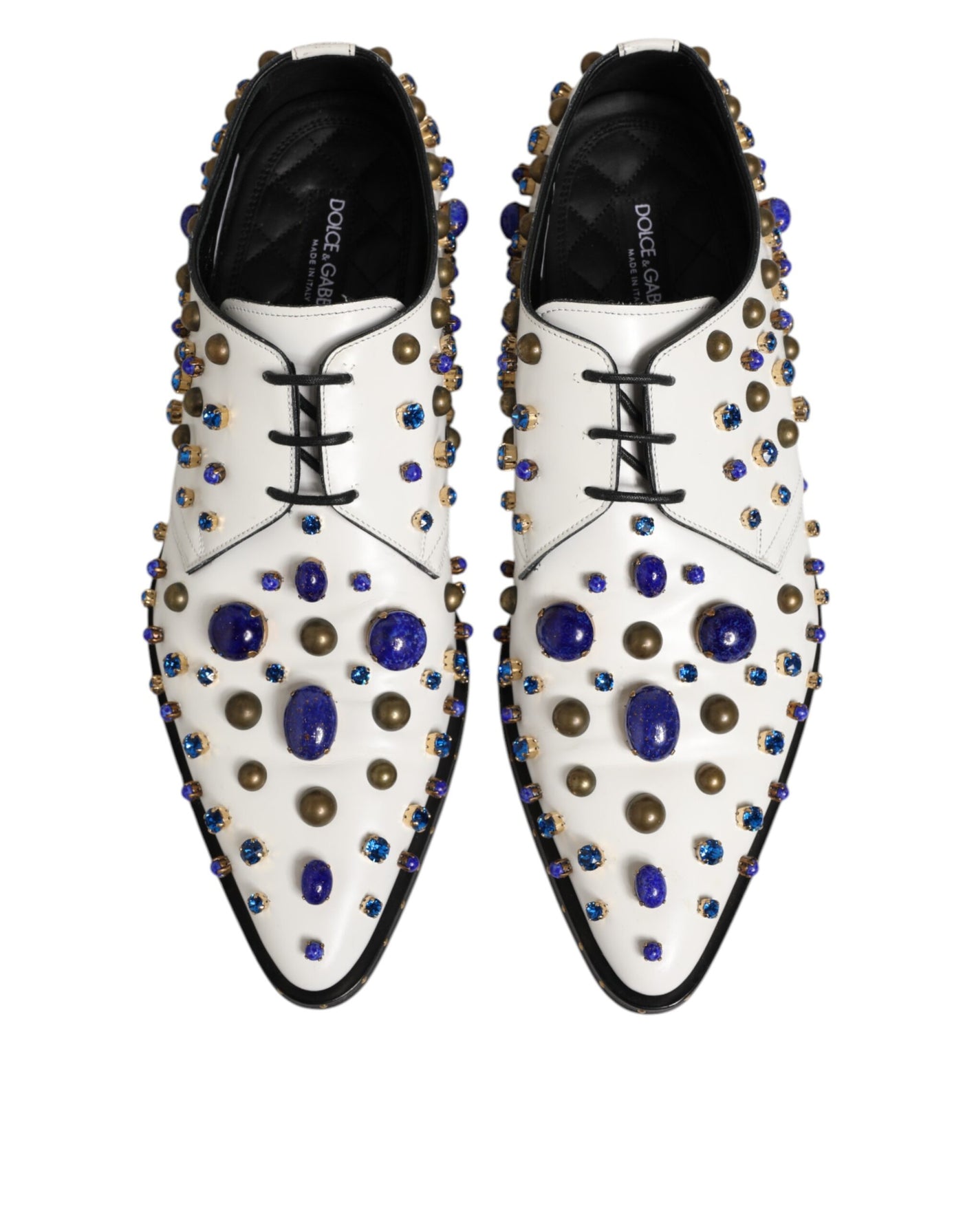 Dolce & Gabbana White Leather Crystals Embellished Dress  Shoes