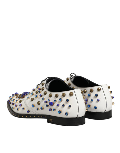 Dolce & Gabbana White Leather Crystals Embellished Dress  Shoes