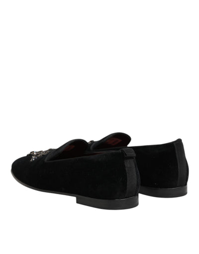 Dolce & Gabbana Black Cross Embellished Slip On Loafers Dress Shoes
