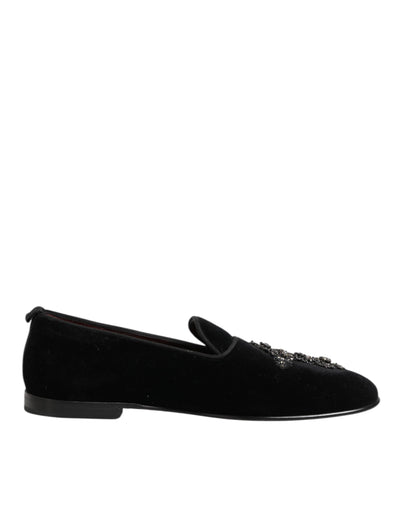 Dolce & Gabbana Black Cross Embellished Slip On Loafers Dress Shoes