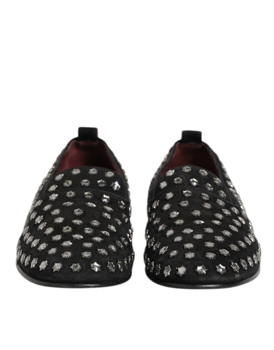 Dolce & Gabbana Black Crystal Embellished Loafers Dress Shoes