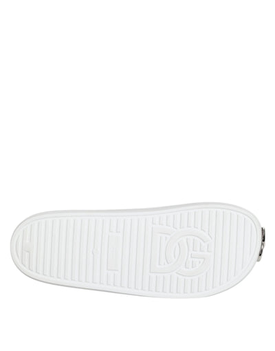 Dolce & Gabbana White Logo Slides Sandals Men Beachwear Shoes