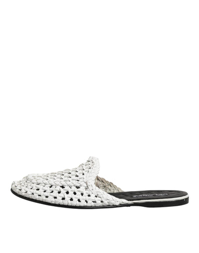 Dolce & Gabbana White Woven Slides MULES Men Sandals Shoes