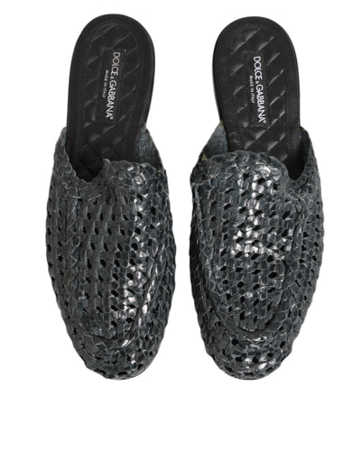Dolce & Gabbana Blue Woven Slides MULES Men Sandals Shoes