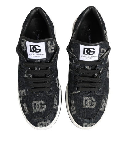 Dolce & Gabbana Blue Cotton Denim Logo Low Top Sneakers Shoes