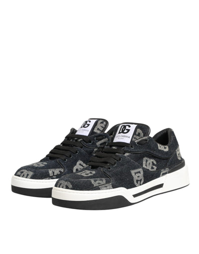 Dolce & Gabbana Blue Cotton Denim Logo Low Top Sneakers Shoes