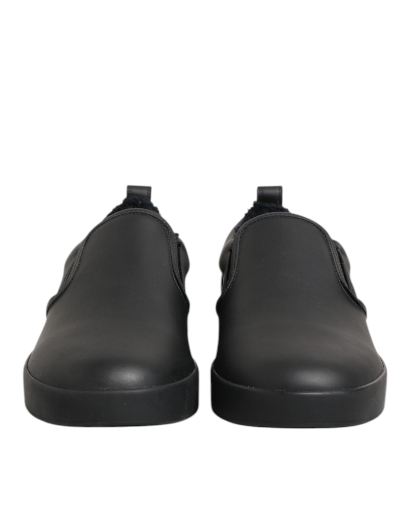 Dolce & Gabbana Black Leather Low Top Slip On Sneakers Shoes