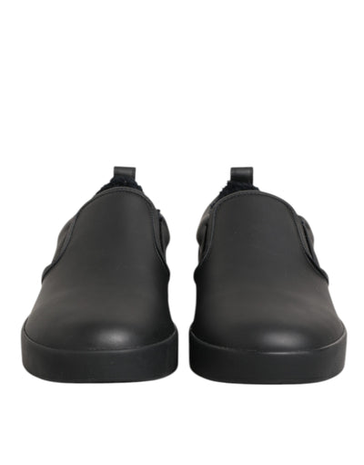 Dolce & Gabbana Black Leather Low Top Slip On Sneakers Shoes