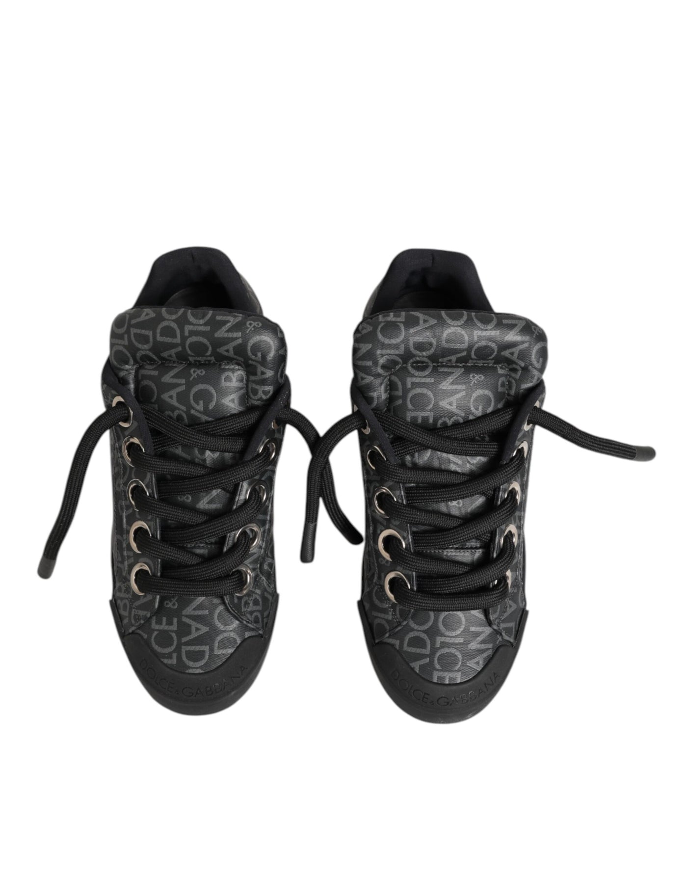 Dolce & Gabbana Black Cotton Denim Logo Low Top Sneakers  Shoes