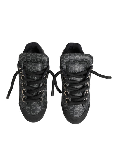 Dolce & Gabbana Black Cotton Denim Logo Low Top Sneakers  Shoes
