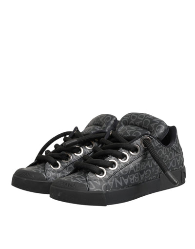 Dolce & Gabbana Black Cotton Denim Logo Low Top Sneakers  Shoes