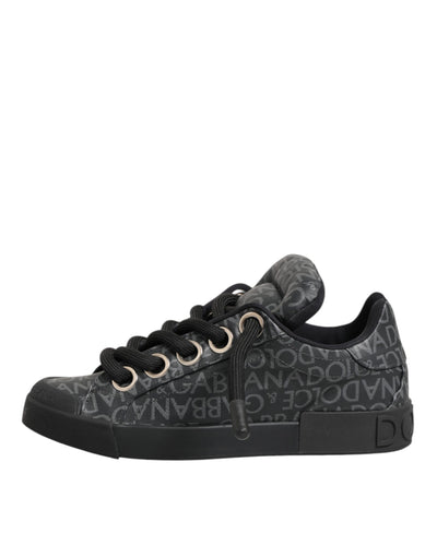 Dolce & Gabbana Black Cotton Denim Logo Low Top Sneakers  Shoes