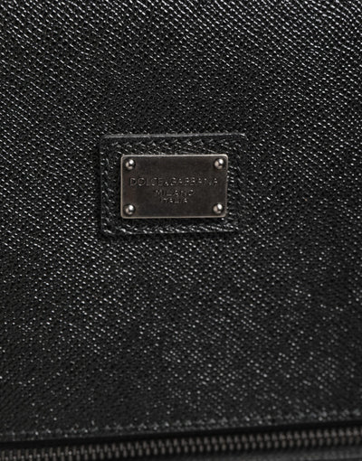 Dolce & Gabbana Gray Leather Logo Plaque Trolley Travel Wheel Men Suitcase Bag