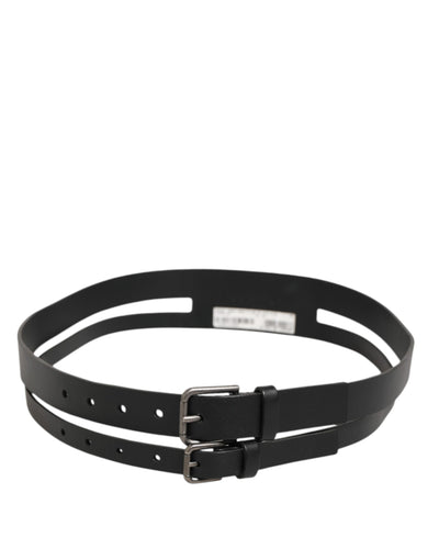Dolce & Gabbana Black Double Strap Leather Buckle Men Belt