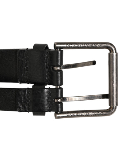 Dolce & Gabbana Black Double Strap Leather Silver Buckle Belt