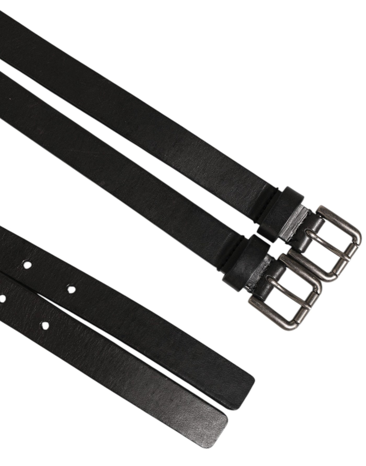 Dolce & Gabbana Black Double Strap Leather Silver Buckle Belt