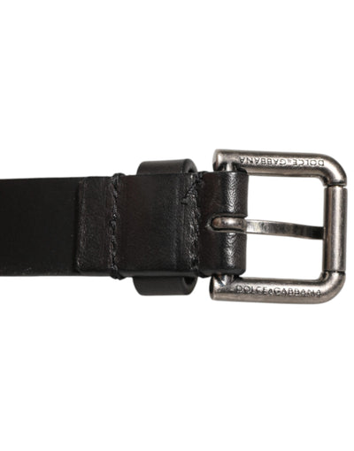 Dolce & Gabbana Black Double Strap Leather Silver Buckle Belt