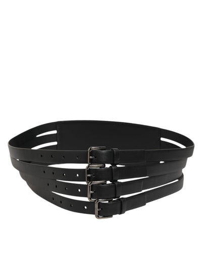 Dolce & Gabbana Black Leather 4-Strap Metal Multi-Buckle Belt
