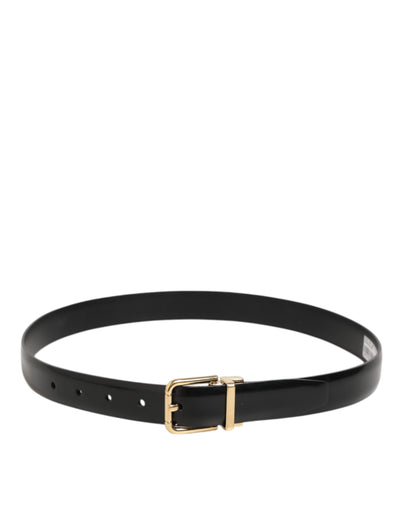 Dolce & Gabbana Black Classic Leather Gold-Tone Buckle Belt