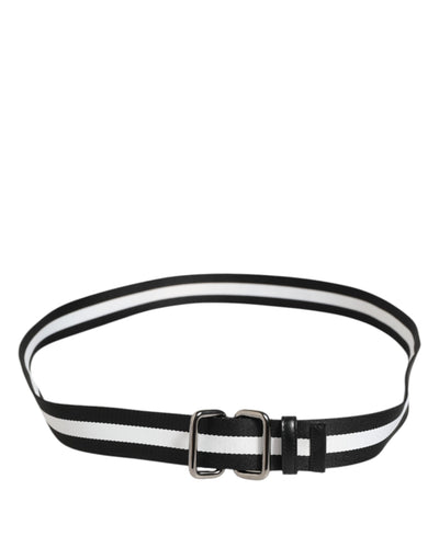 Dolce & Gabbana Black White Striped Metal Buckle Men Belt