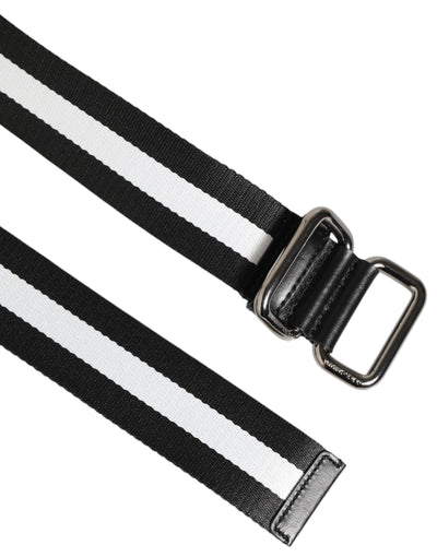 Dolce & Gabbana Black White Striped Logo Metal Buckle Belt
