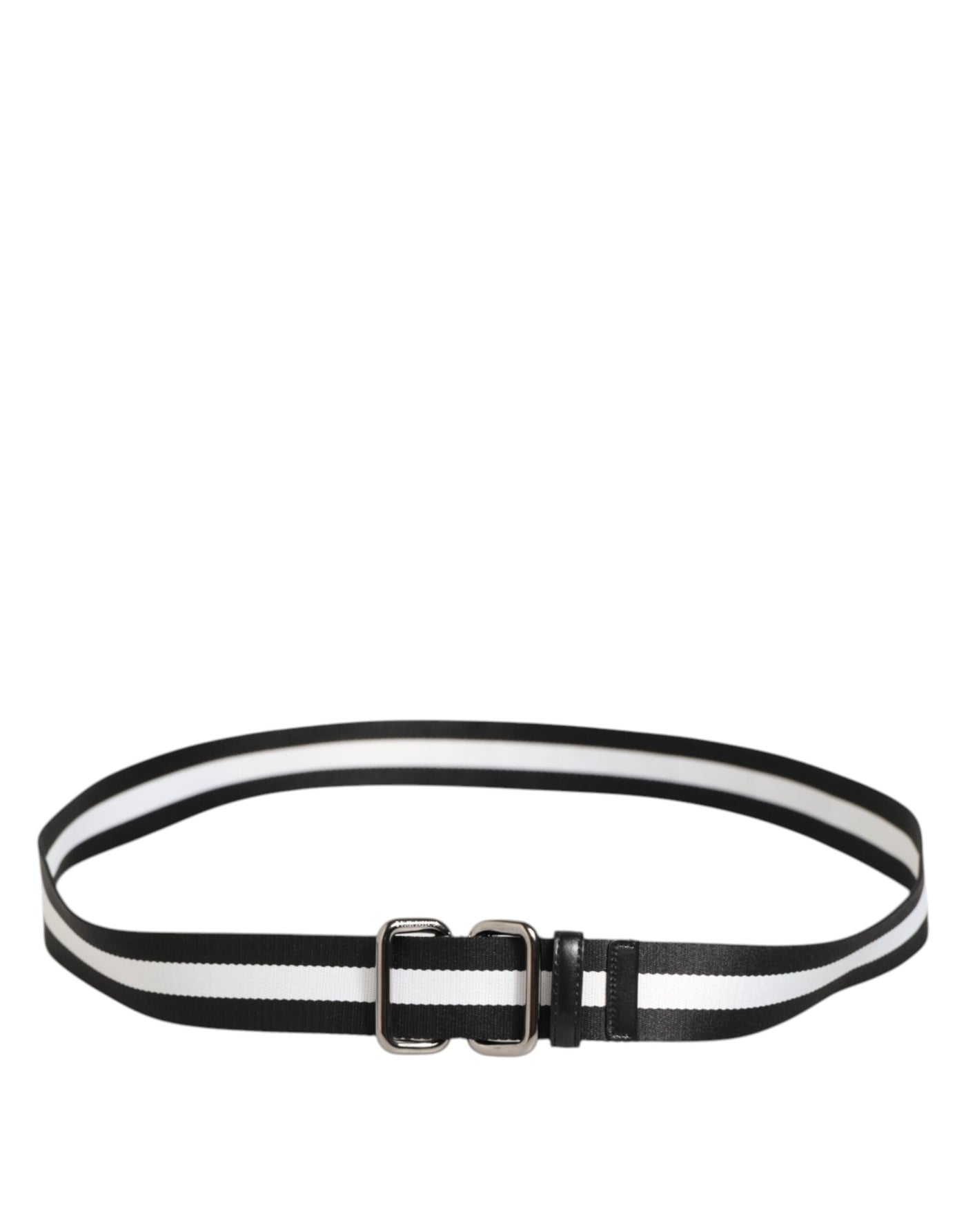 Dolce & Gabbana Black White Striped Logo Metal Buckle Belt