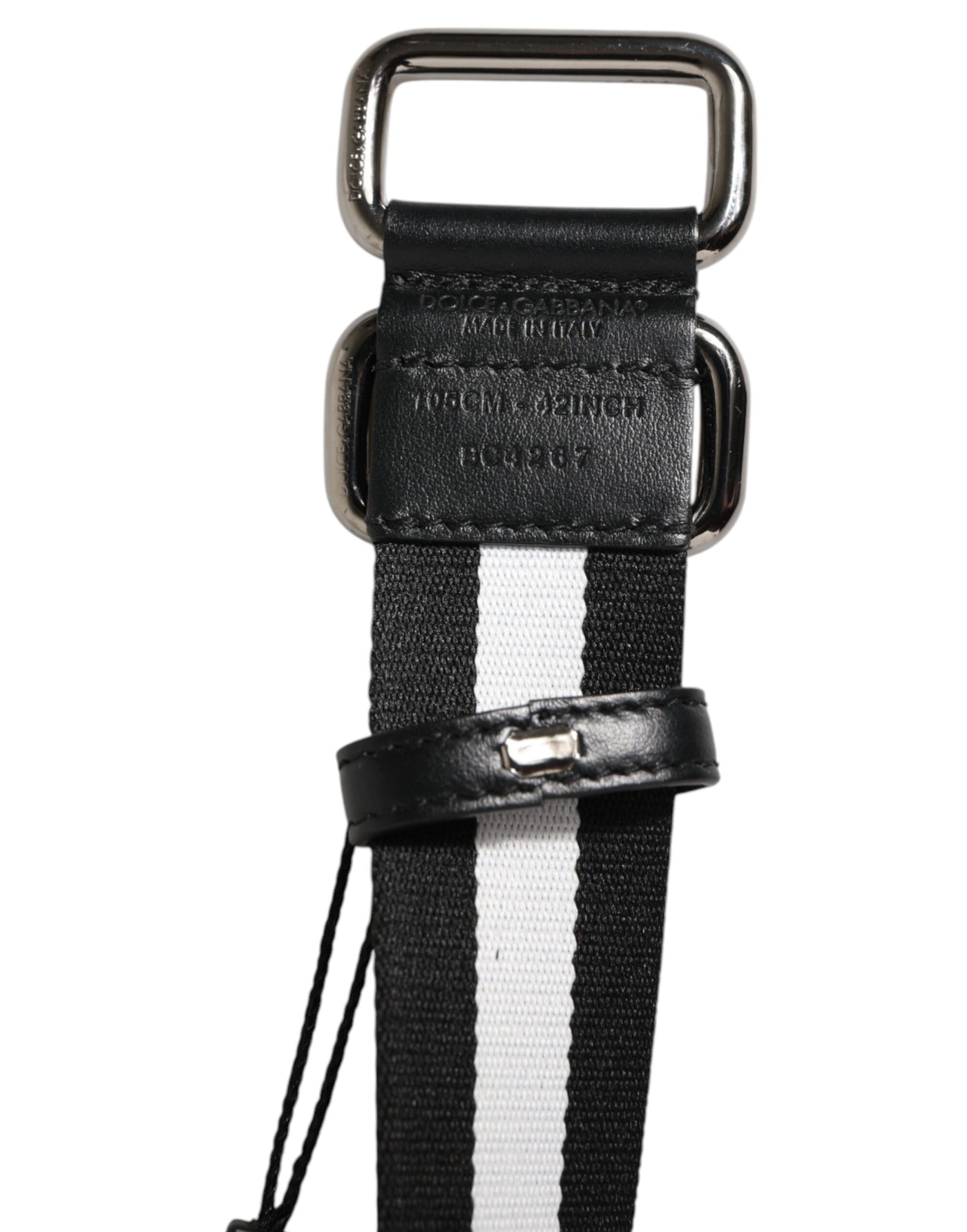Dolce & Gabbana Black White Striped Logo Metal Buckle Belt