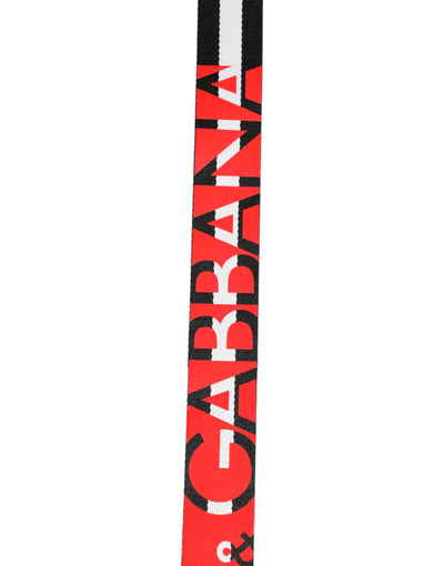 Dolce & Gabbana Black White Striped Logo Metal Buckle Belt