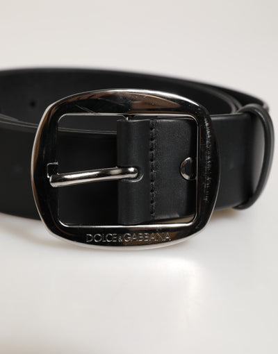Dolce & Gabbana Black Leather Classic Metal Logo Buckle Belt