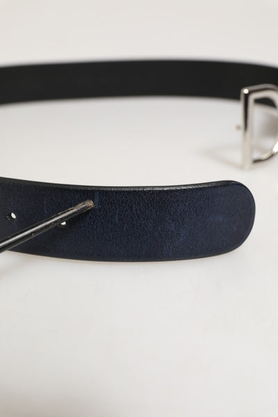 Dolce & Gabbana Black Classic Silver Metal DG Logo Buckle Belt