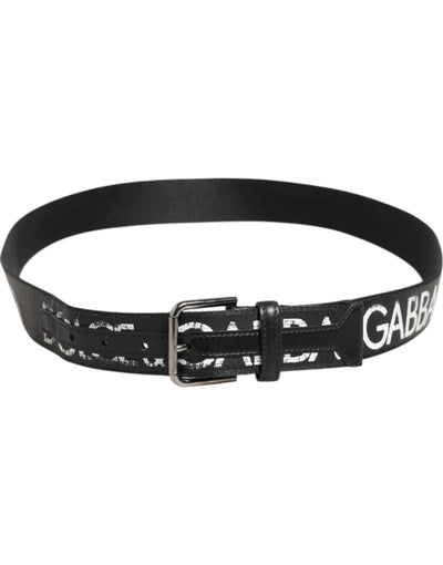 Dolce & Gabbana Black White Printed Metal Logo Buckle Belt