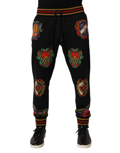 Dolce & Gabbana Black Baroque Crest Logo Men Trackpants Pants