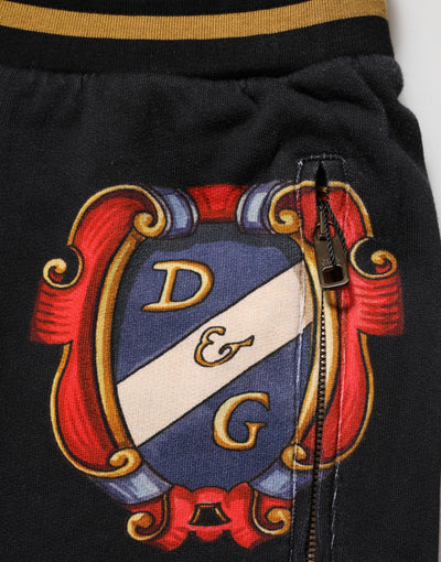 Dolce & Gabbana Black Baroque Crest Logo Men Trackpants Pants